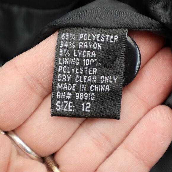 View Suit Womens 12 Black Skirt Suit Notch Lapel Single Breasted Blazer - Picture 2 of 16